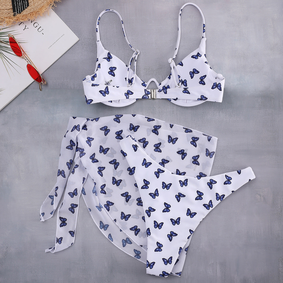 Swimsuit Butterfly Steel Bracket Gathered Sexy Three-Piece Swimsuit Women Bikini