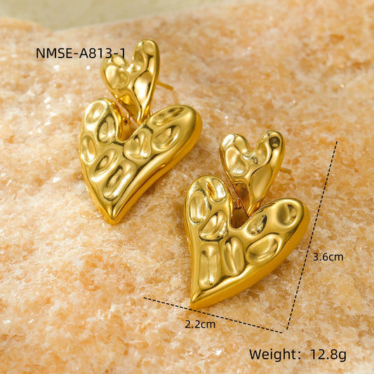 All Match Earrings Stainless Steel Heart Shaped Pleated Tassel Exquisite Elegant High Grade Titanium Steel Ear Studs Earrings