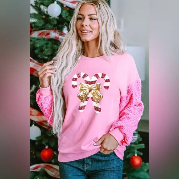 Women Clothing Sweet Sequ Sleeve Top Christmas Long Sleeved Sweatshirt Women