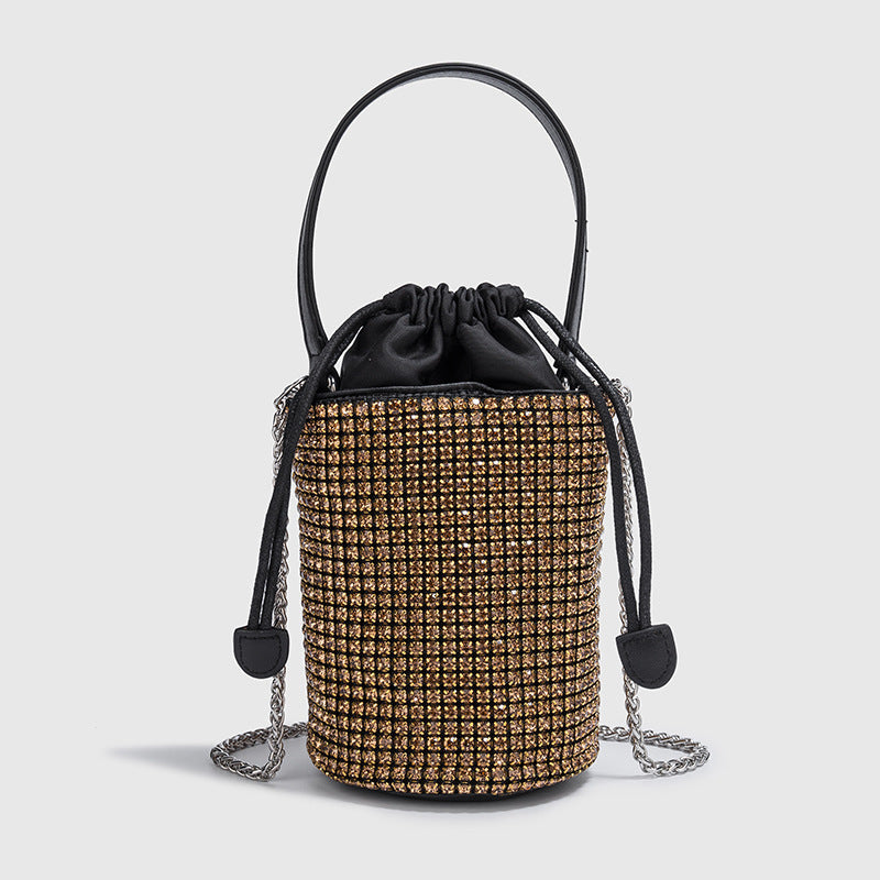 Summer Autumn Dinner Handbags Women Soft Diamond Drawstring Bucket Bag Chain Shoulder Crossbody