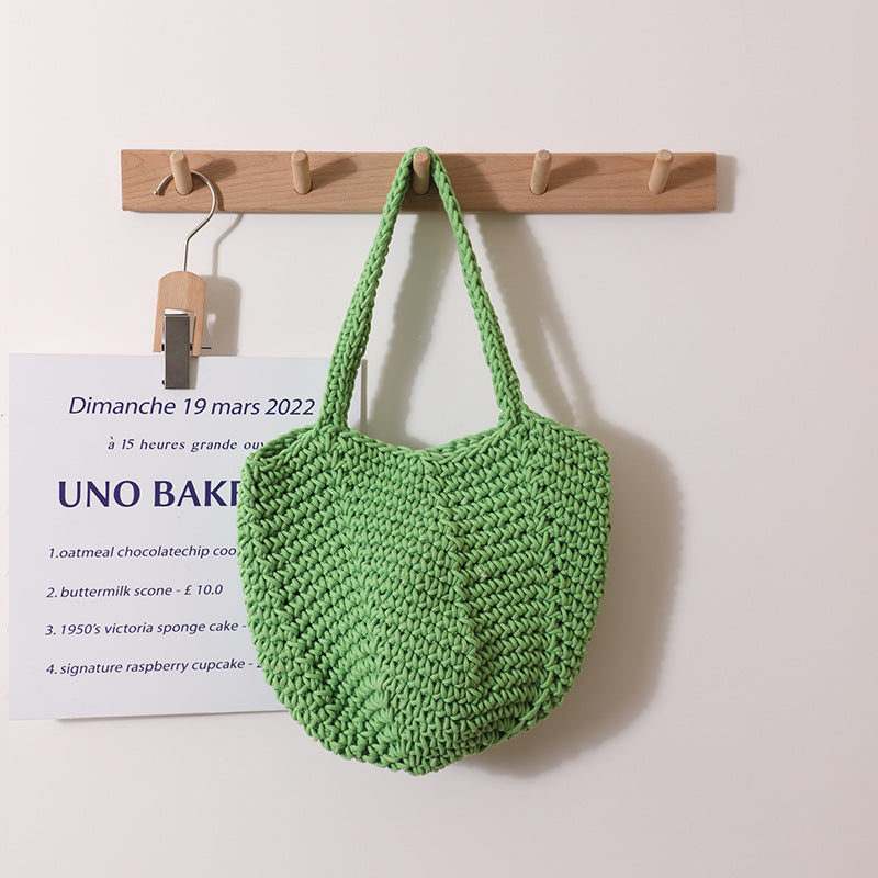 South Korea Vintage Shoulder Cotton Thread Woven Bag Crochet Handbag Straw Bag Vacation Beach Bag