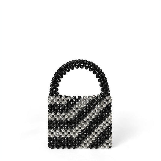 Retro Color Matching High Grade Socialite Dinner Bag Pearl Vegetable Basket Bucket Bag Handmade Beaded Woven Bag