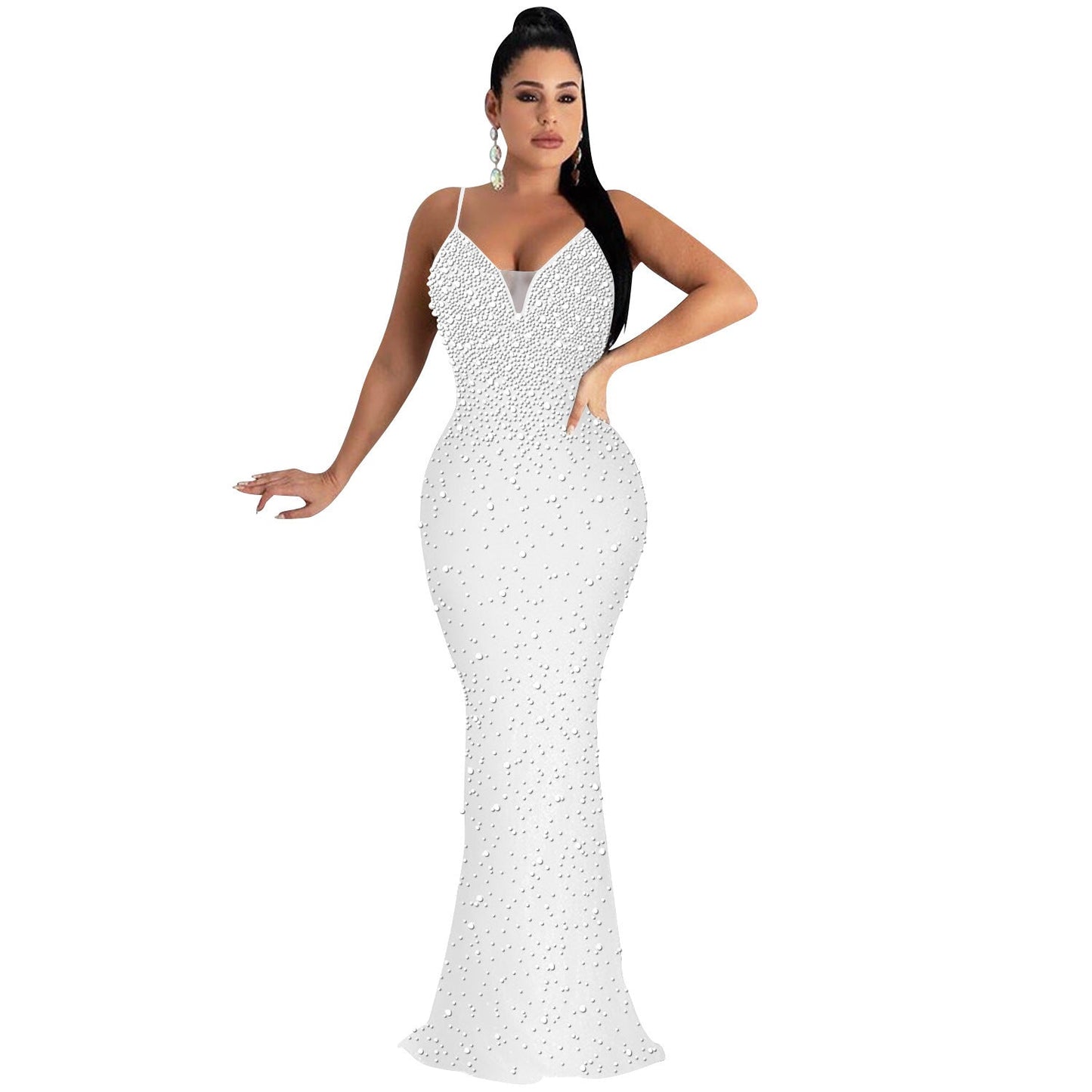 Women Clothing Sexy Nightclub Rhinestone Beaded Sling Dress Women