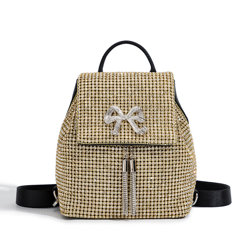Rhinestone Bag Women Simple Rhinestone Backpack Bow Tassel Rhinestone Dinner Bag