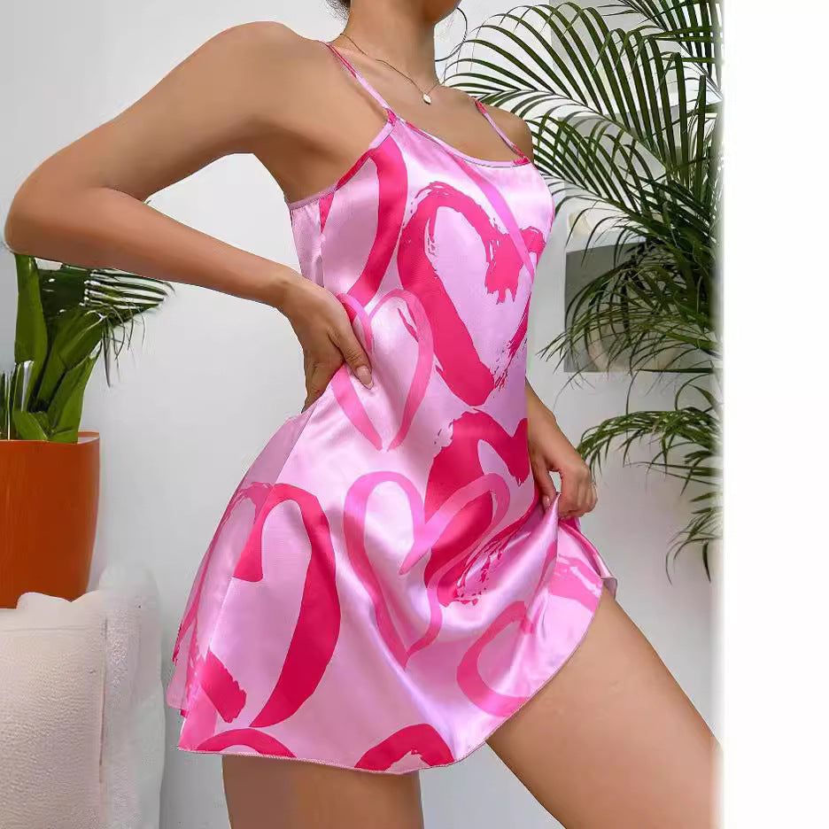 Sexy Backless Satin Suspender Dress Artificial Silk Nightdress Summer Love Pajamas Short Dress Women Homewear