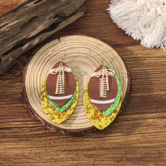 Sports Team Faux Leather Earrings - Volleyball, Basketball, Football, Baseball Geometric Drop Dangle Earrings