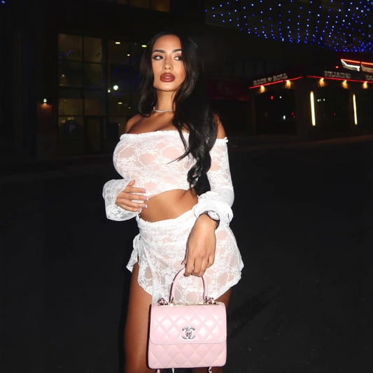 Autumn Winter Long Sleeves Cropped Lace Sexy off the Shoulder Dress Women Clothing