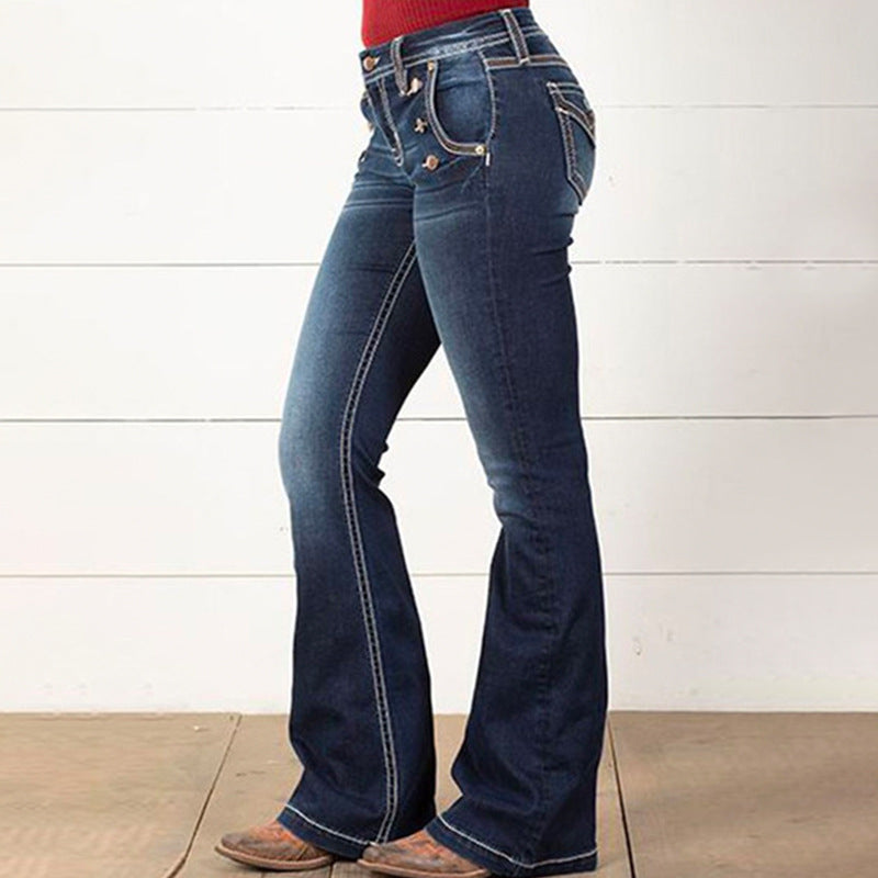 Autumn Winter Retro Micro Elastic Mid Waist Women Jeans Micro Stretch Slim Fit Slimming Half Length Pants Trousers