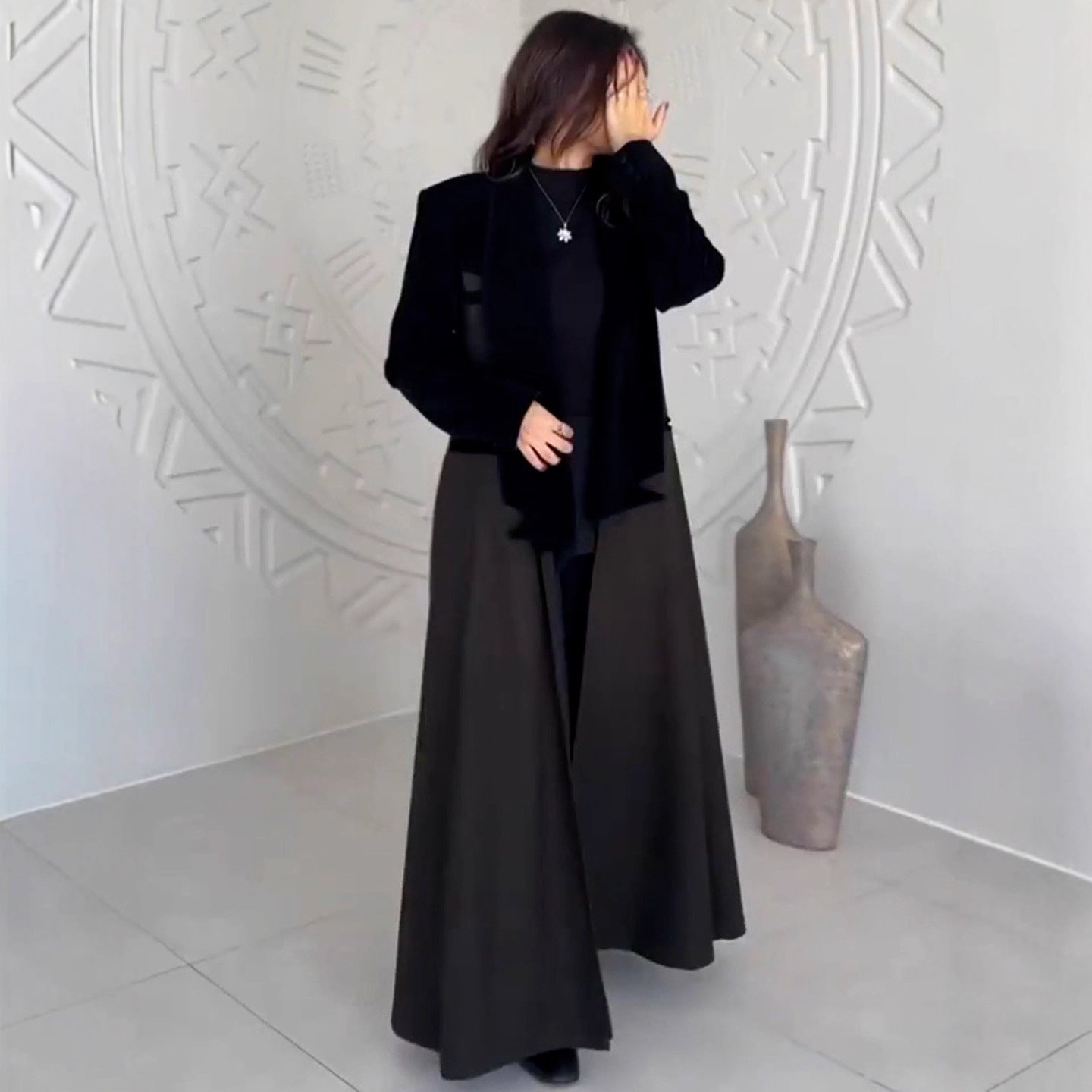 Autumn Patchwork Long Free Collared Coat Trench Coat Women