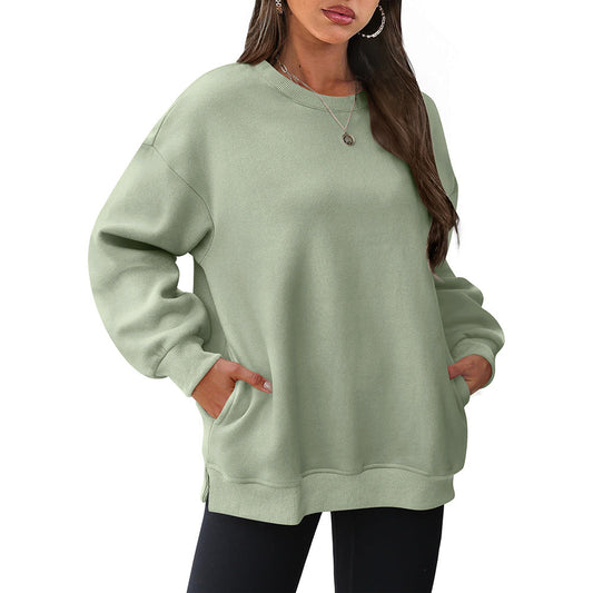 Autumn Winter Women round Neck Long Sleeved Sweatshirt Pullover Fleece Sweater