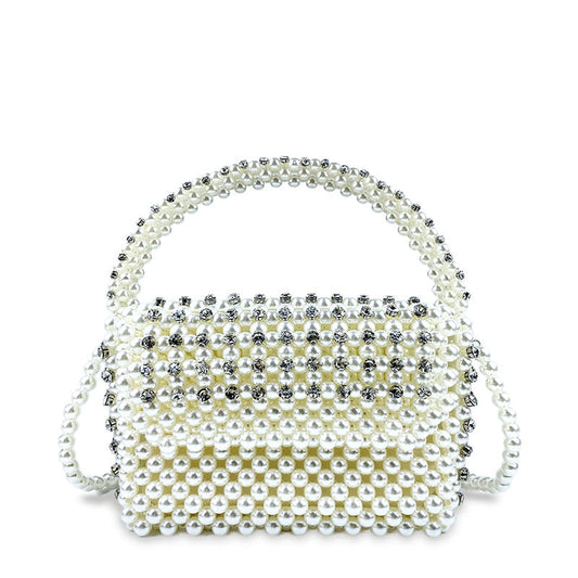 Autumn Chinese Hand-Woven Beaded Bag Diamond Embedded Pillow Bag Underarm Handbag Cross Body Hand Carrying
