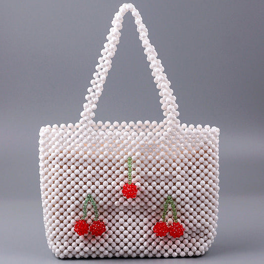 White Wallet Acrylic Cherry Large Capacity Girl DIY Beaded Handbag Bag