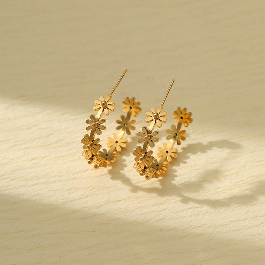 Floral Shaped Titanium Steel Earrings Affordable Luxury High Sense Stainless Steel Studs Women