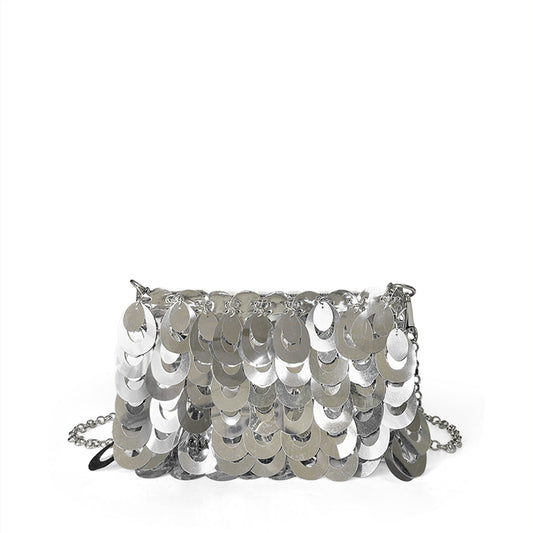 Niche Hollow Out Cutout out Sequin Chain Mid Length Bag Women Bag Autumn Popular Messenger Bag