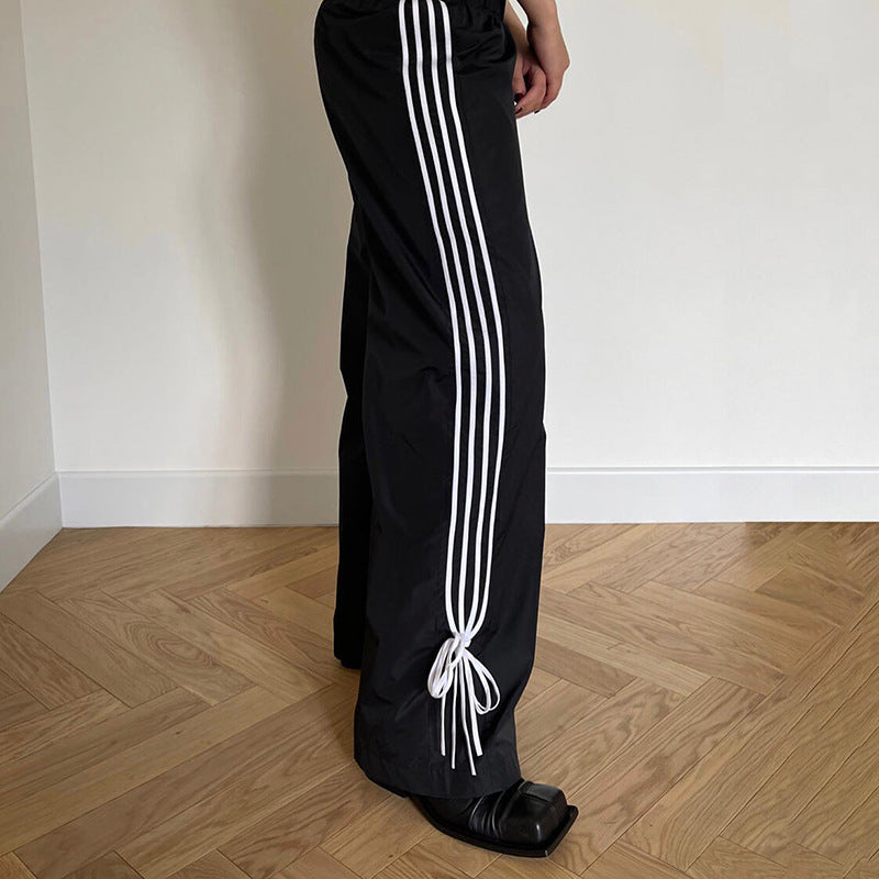 Autumn Casual Sports Three Bars Contrast Color Straight Leg Pants Women Trendy Trousers