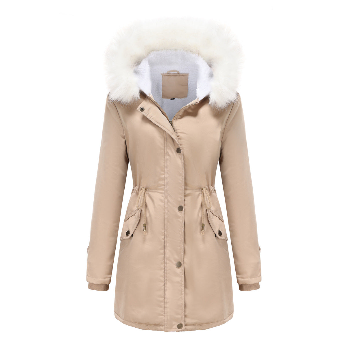 Autumn Winter Detachable Fur Collar Women Overcome Long Sleeve Hooded Cotton Padded Coat Fleece Coat Cotton Padded Coat Women