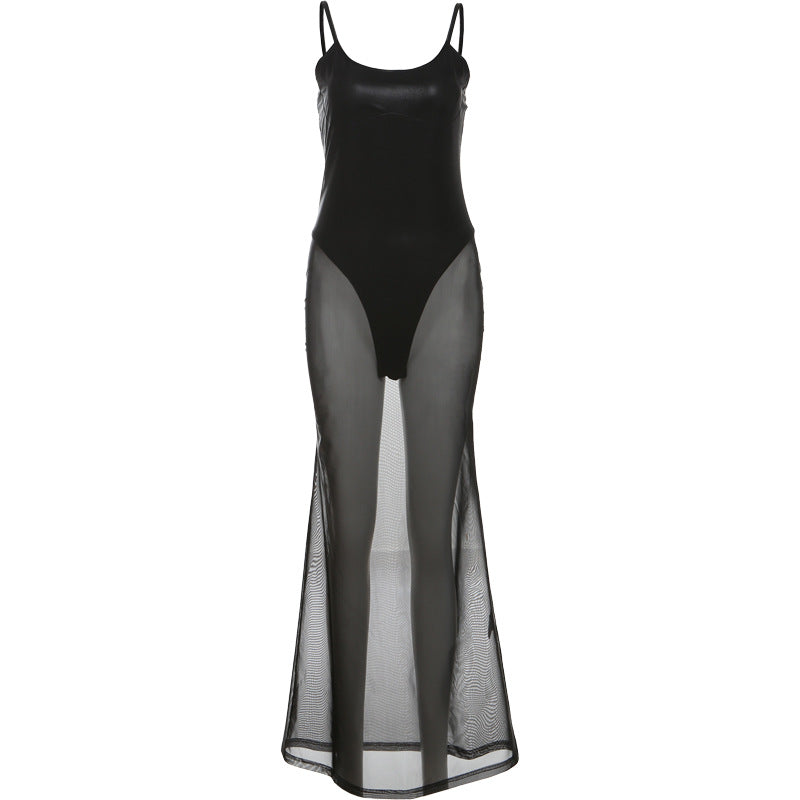 Spring Summer Women Sexy See through Sling High Waist Figure Flattering Sheath Dress