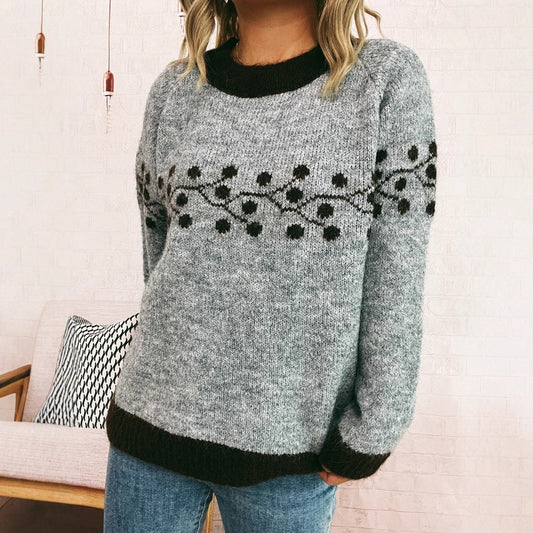 Autumn Winter Polka Dot Branch Jacquard Sweater Office Casual Sweater Pullover Women