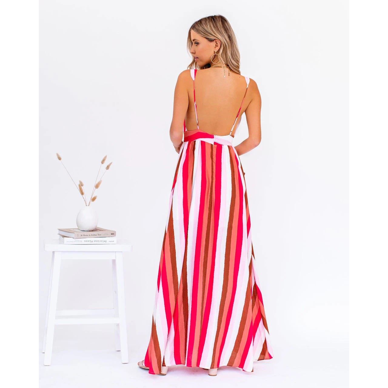 Sexy Strap Deep V Plunge Striped Casual Dress Home Loose Lace up Large Swing