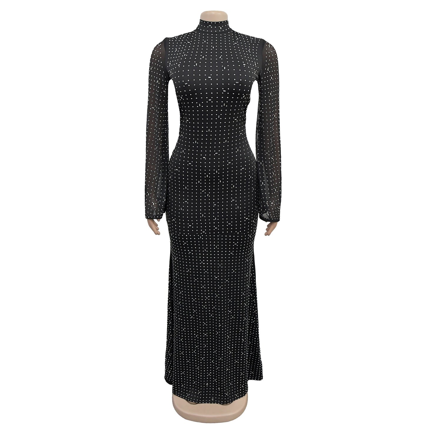Women Clothes Evening Dress Full of Rhinestone Elegant High End Long Double Gauzy Gown Dress