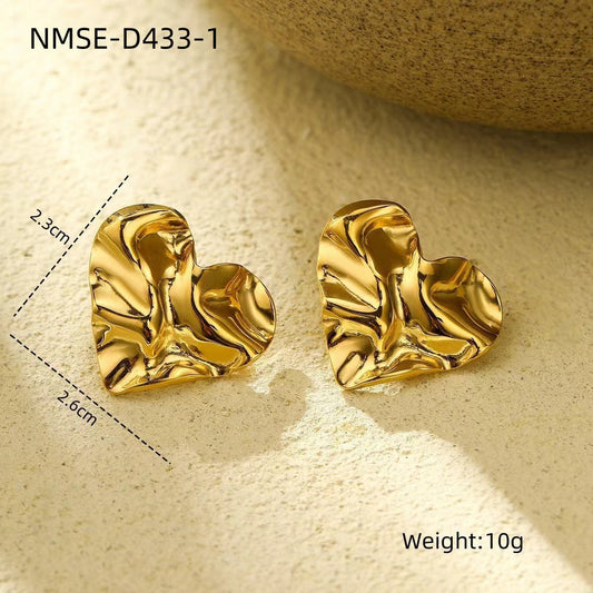 French Vintage Crumpled Water Ripple Love Titanium Steel Earrings Women Arrival Light Luxury High Sense Stainless Steel Earrings