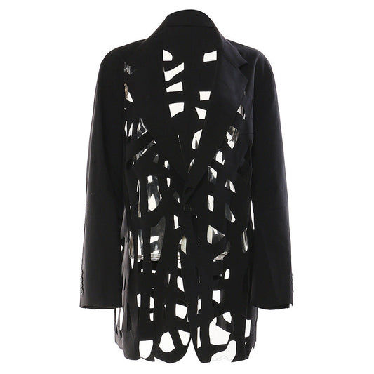 Mid Length Fashionable Simple Hollow Out Cutout Out Burr Design Blazer