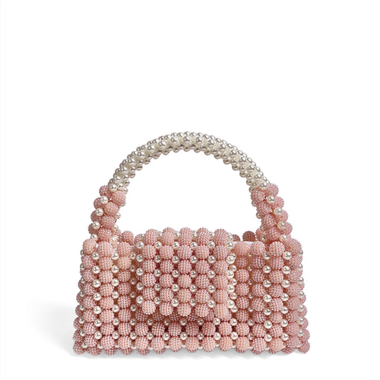 Autumn Textured Niche Advanced Pink Waxberry Pearl Ball Handmade Beaded Handbag