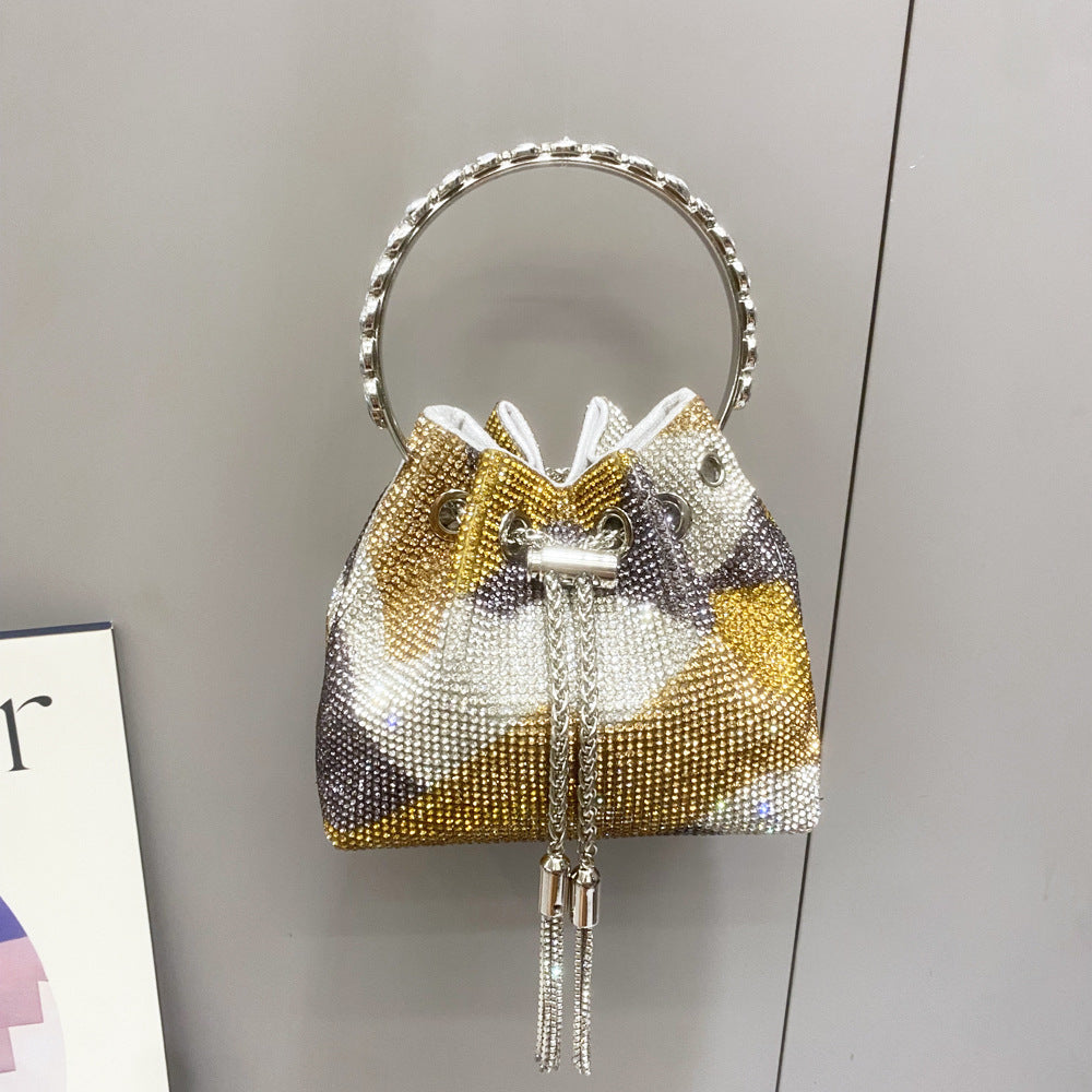 Women Bag Rhinestone Bucket Bag with Diamond Handle Handbag Shoulder Crossbody Small Bag Rhinestone Bag