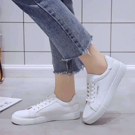 White Women's Sneakers - Flat Bottom Casual Shoes