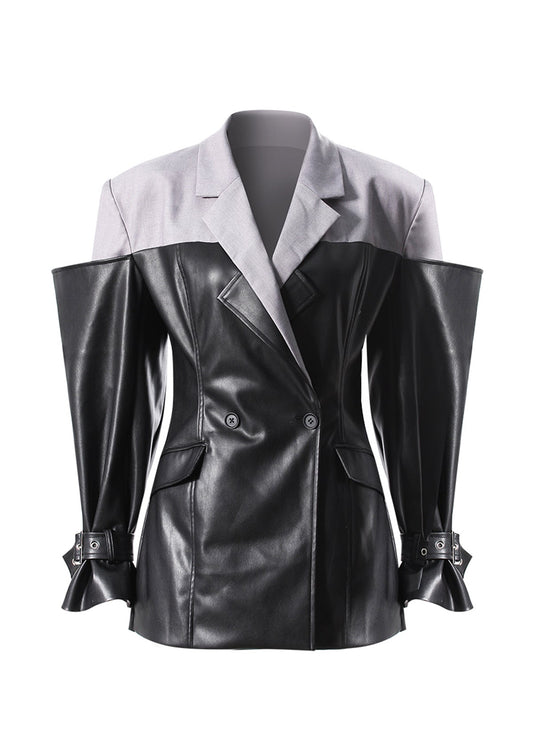 Niche Designer Faux Leather Stitching Blazers Autumn Unisex Jacket Women Jacket Loose Profile Coat Women