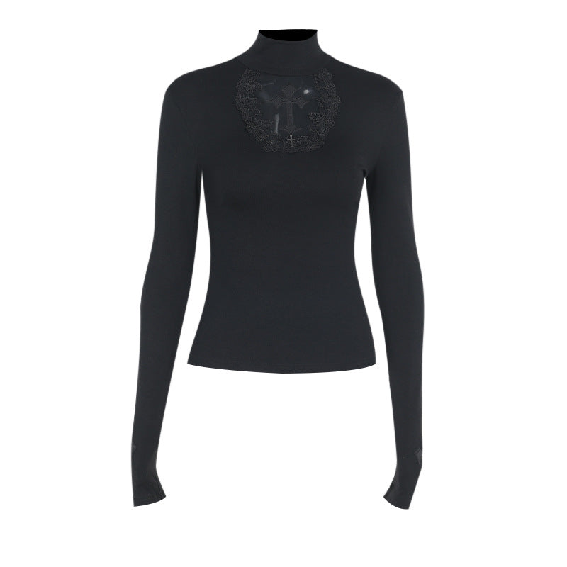 Autumn Dark Sexy Slim Hollow Out Cutout Cross Long Sleeve Top
