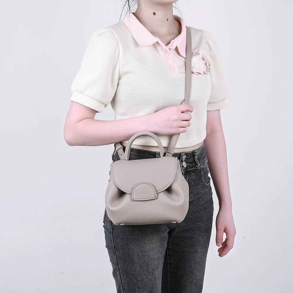 French Cowhide Small Satchel | Retro Trend Mini Crossbody Bag for Women (Classic Solid Flap Top-Handle Luxury Designer Handbag)