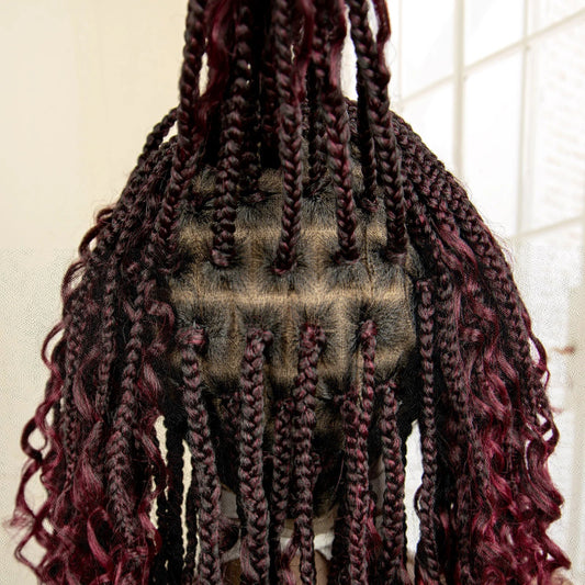 14" Burgundy Box Braids Wig | Full Lace | Kanekalon Fiber | Boho Braids | For Women
