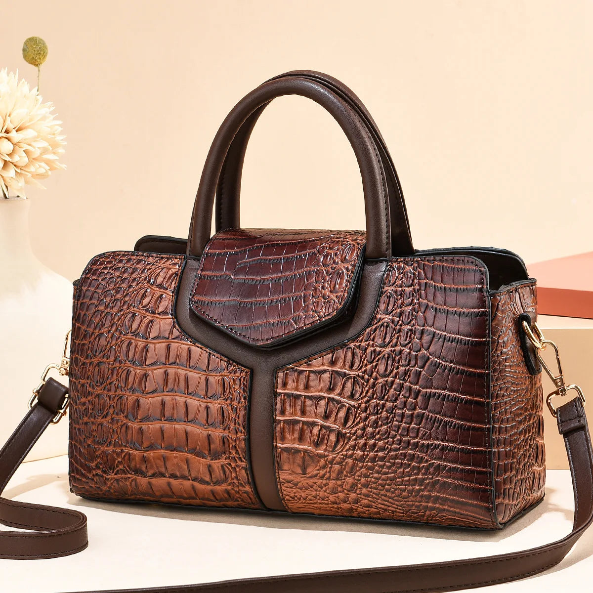 Bag Women New Fashion Crocodile Pattern Handbag | Large Capacity Casual Shoulder Messenger Bag (Purses & Handbags)