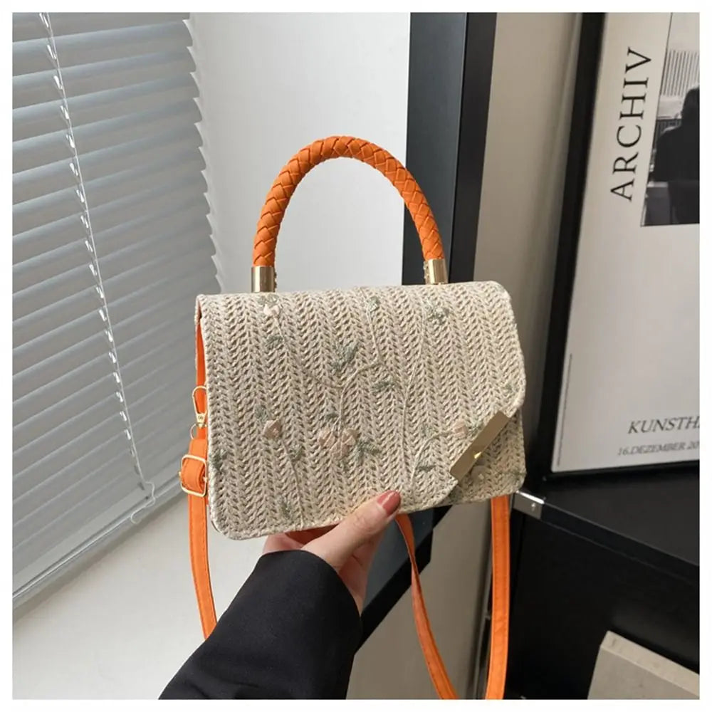 Women's Summer Bohemian Straw Bag | Woven Beach Crossbody & Rattan Braid Grass Vacation Bag (Girls Shoulder Messenger Handbag)