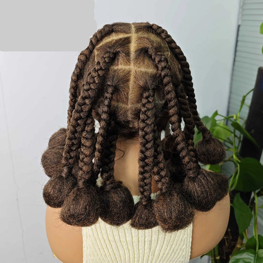 12 Inch Natural Color Synthetic Braided Wig | Transparent Lace Front Knotless Box Braids with Baby Hair for Black Women