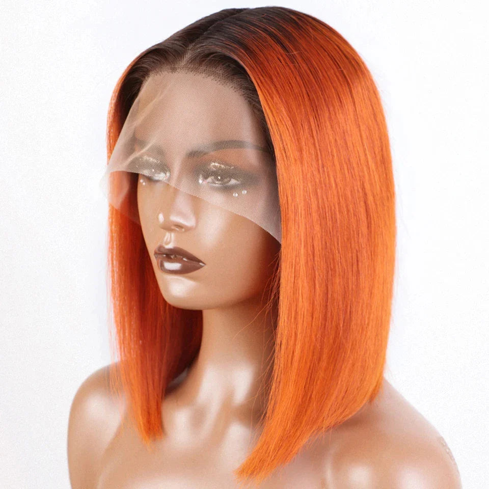 Ombre Orange Blonde Bob Wig | Straight Human Hair Lace Front