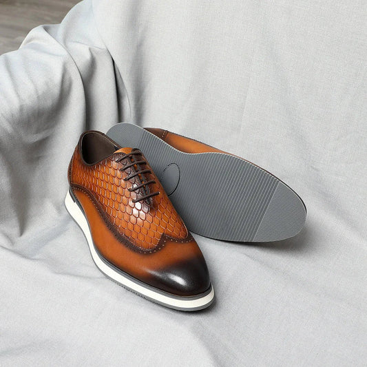 Men's Natural Genuine Leather Oxfords | Classic European Style Snake Print Casual Sneakers (Breathable)