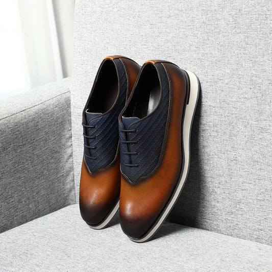 Classic Men's Oxford Casual Sneakers | Genuine Leather Italian Design Lace-Up Dress Shoes (Anti-Slip Sole)