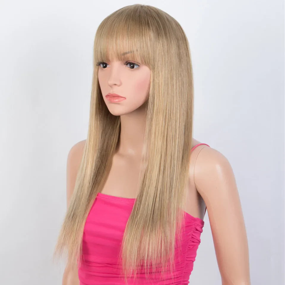 Honey Blonde Highlight Bob Wig | Straight Human Hair with Bangs
