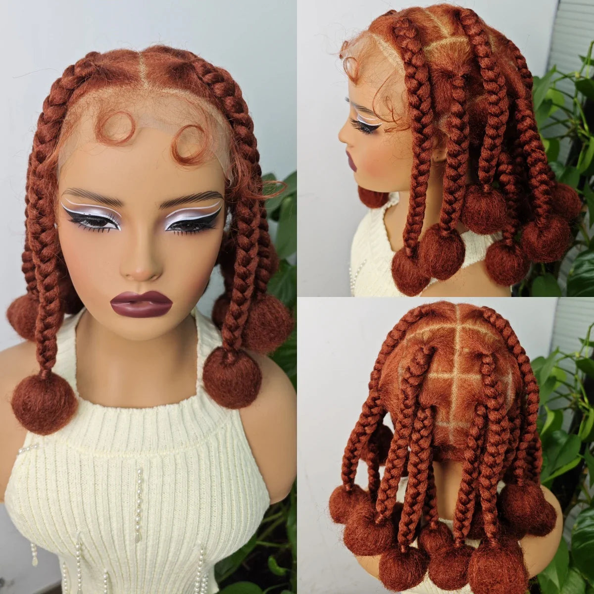 12" Ginger Orange Knotless Box Braiding Wig | Transparent Lace Front Synthetic Hair with Baby Hair