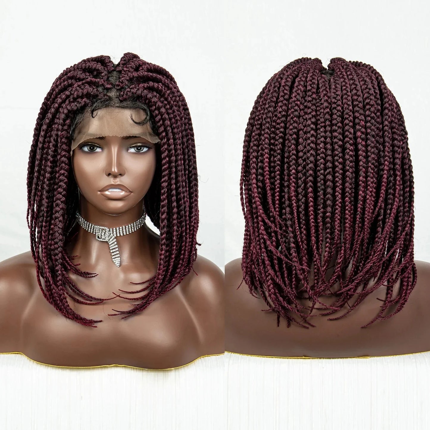 14" Short Bob Knotless Box Braids Wig | Transparent Full Lace Front
