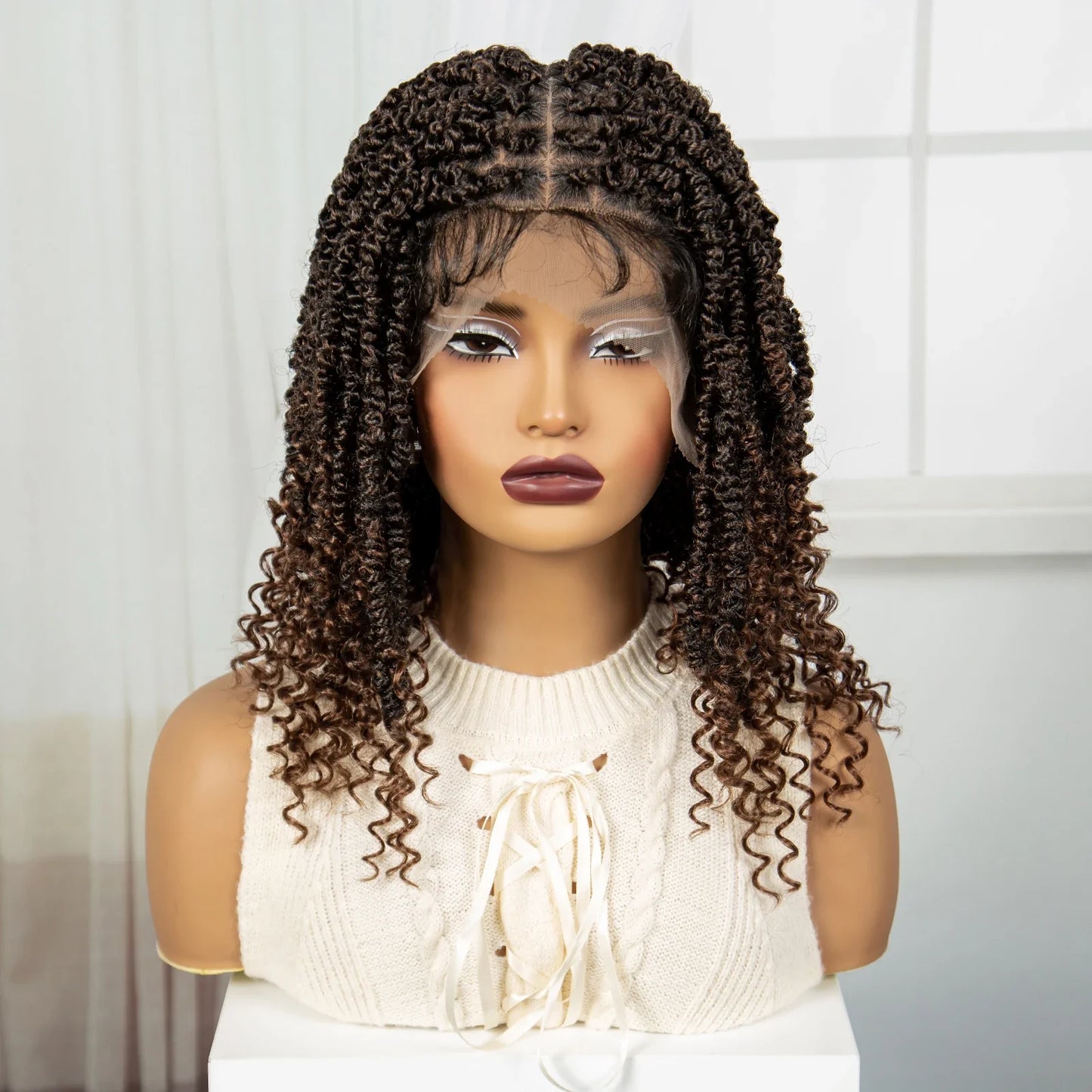 14" Full Lace Twisted Braids Wig with Baby Hair | Natural Looking Synthetic Lace Frontal Braided Wig for Black Women