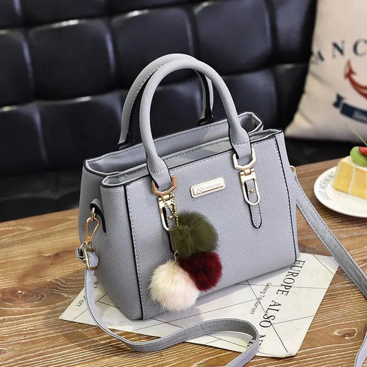 Women's Vintage Solid Color PU Leather Bucket Bag | Fashion Top Handle Shoulder Crossbody Handbag with Hairball Ornaments