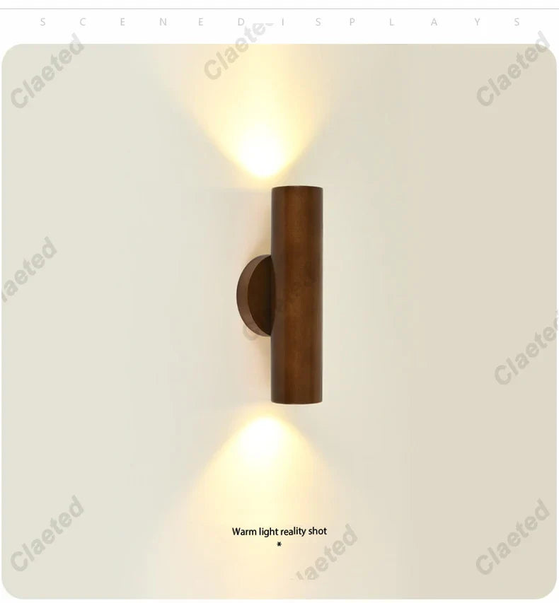 Nordic Style Solide Wood Wall Lamp for Dining Room Bedroom Foyer Chinese Up Down Double Heads Background Aisle Led Wall Light