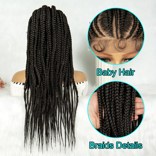 13x6 Lace Front Faux Locs Braided Wig | Crochet Braids | Synthetic Locs | Black Women