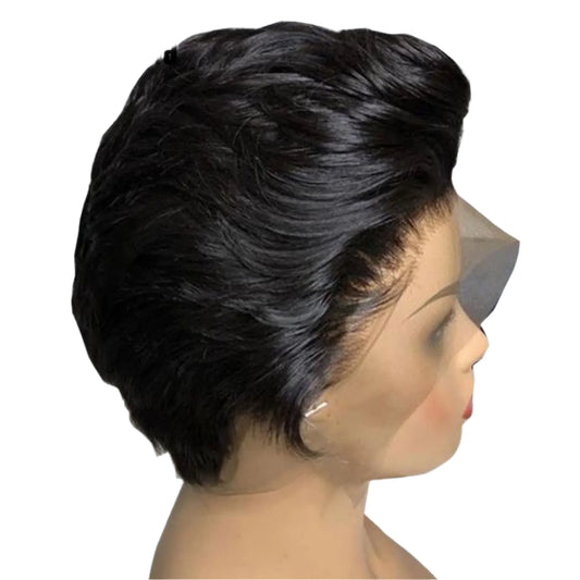 13x4 Side Part Pixie Cut Human Hair Wig | Wavy Short Bob Lace Front | 180% Density