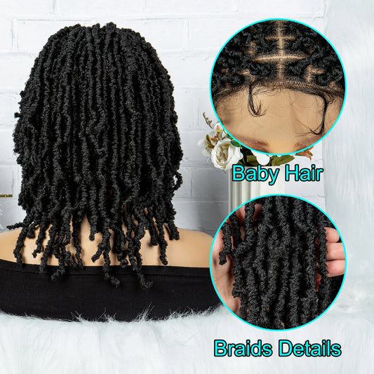 14" Knotless Butterfly Locs Lace Front Wig | Synthetic Dreadlock Braids | Black Women