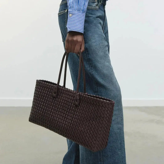 ELONGATED WOVEN SHOPPER BAG | Fashionable Top Handle Tote & Women's Shoulder Handbags (Luxury Design for Everyday Style)