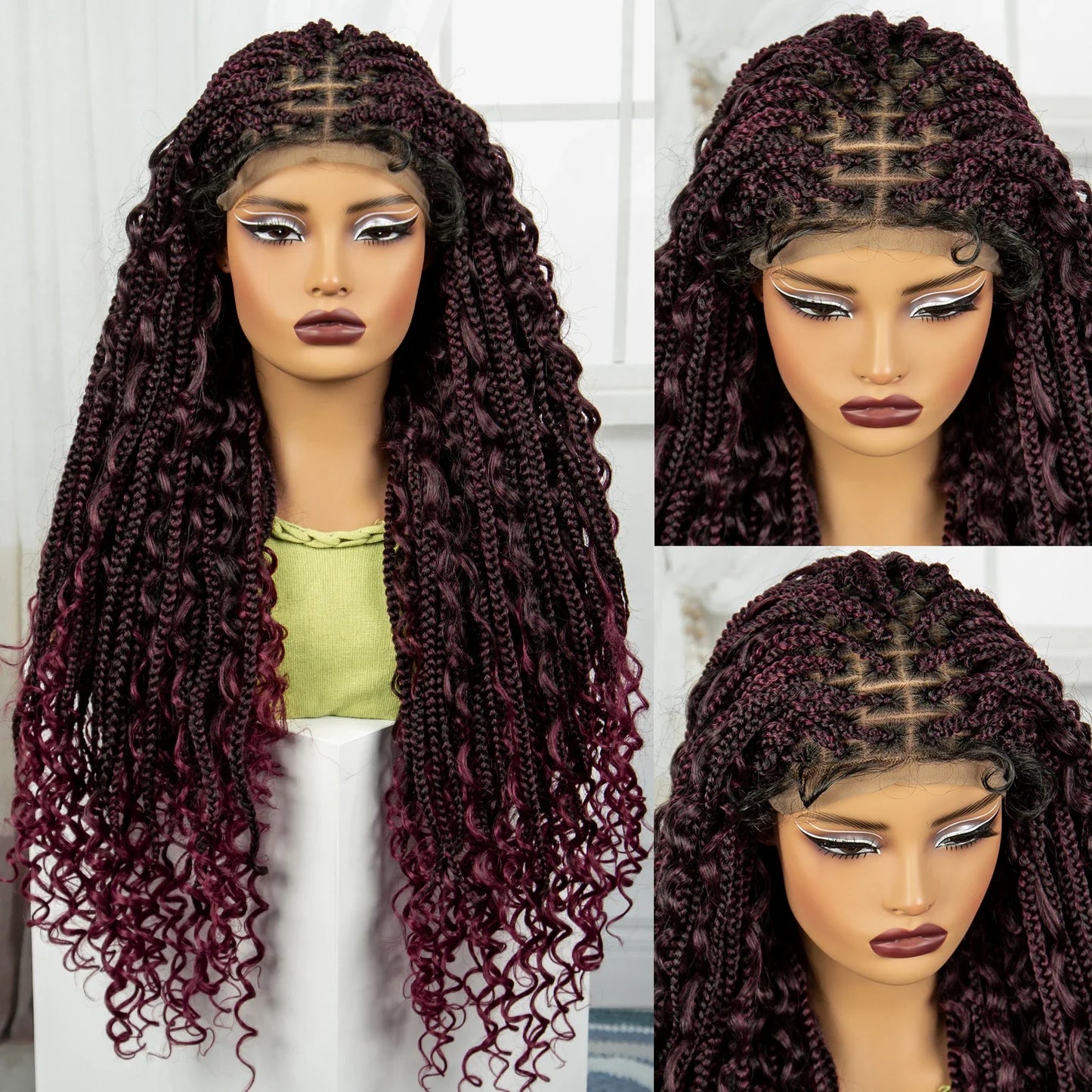 Ombre Boho Knotless Braids Wig | Curly Ends | Lace Front | Baby Hair